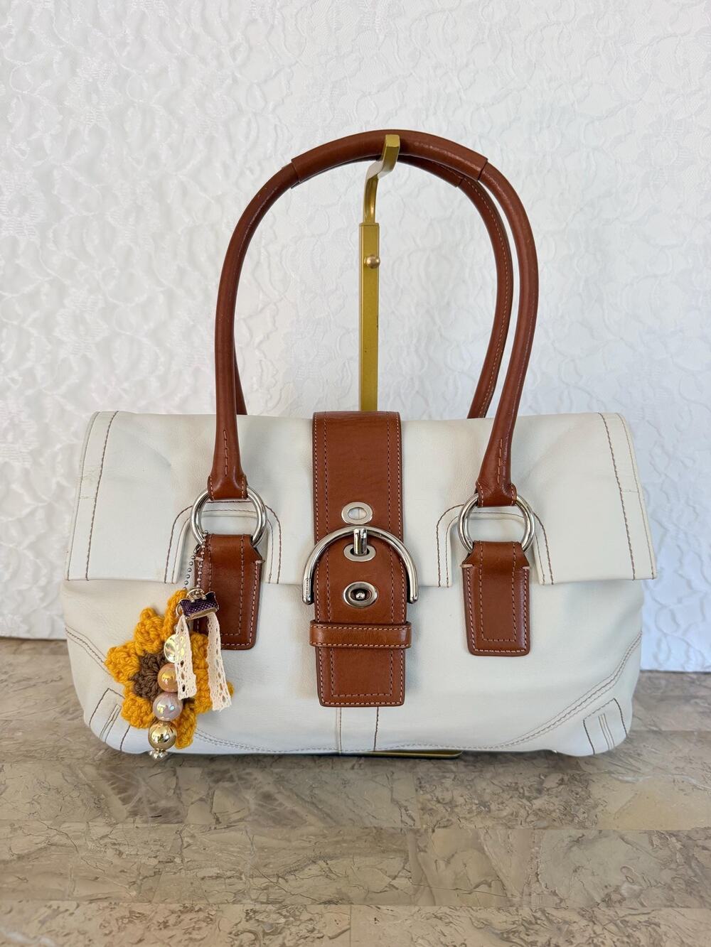 Vtg Coach Hampton soho White Flap Bag F08A11 Satchel/Carryall